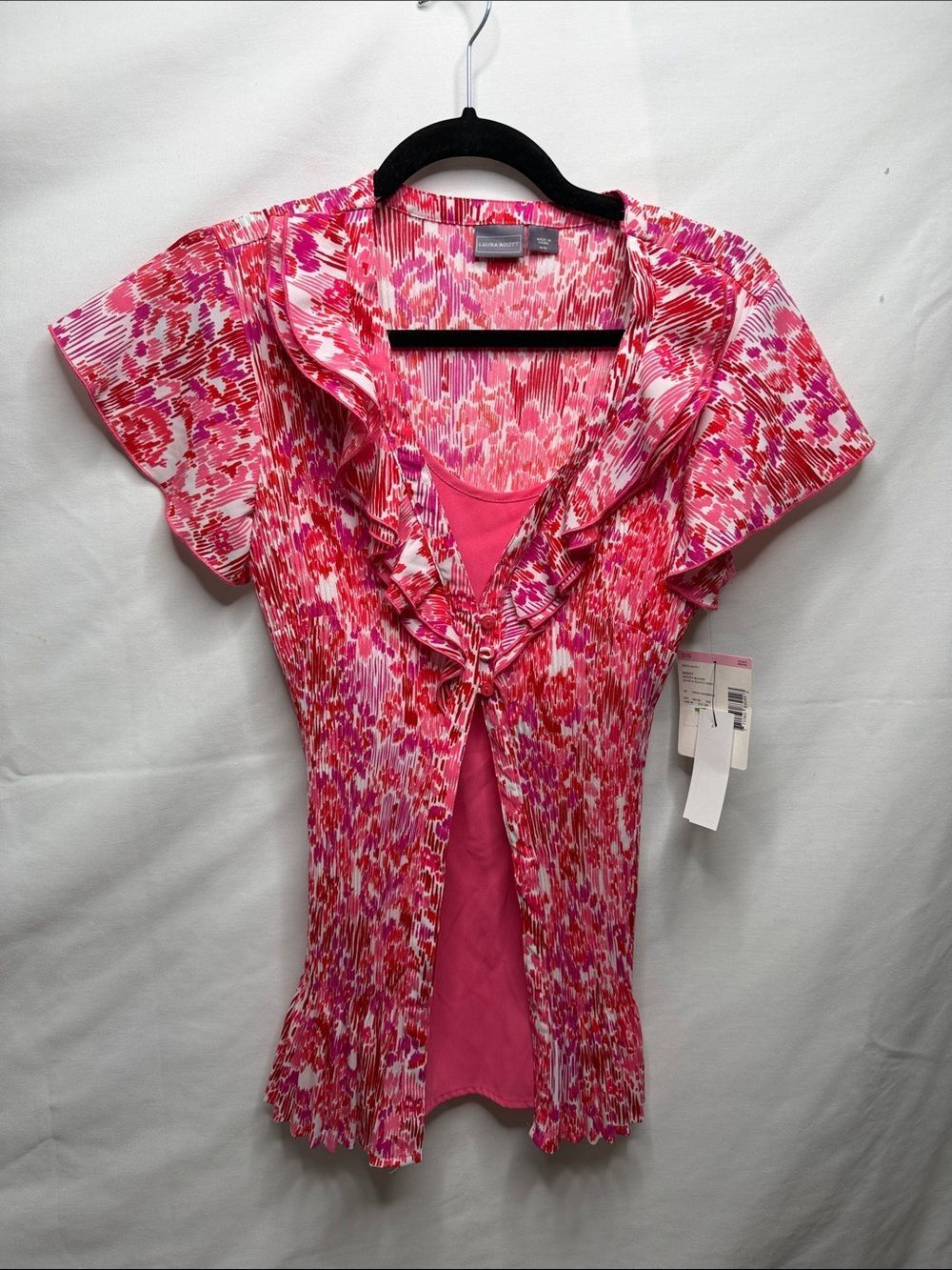Sears Pink Multi Ruffle-Front Short Sleeve Blouse